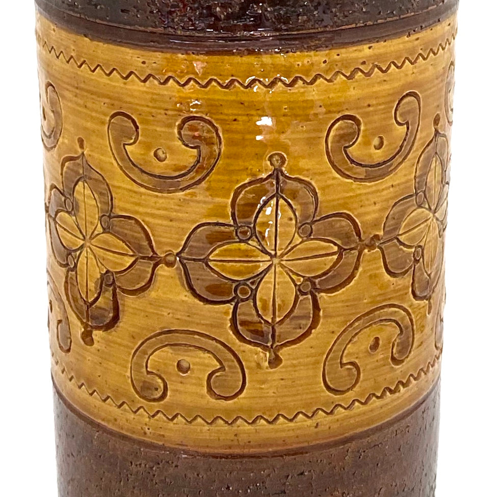 detail Bitossi Italy vintage ceramic Carta Fiorentina vase Aldo Londi Mid Century Modern design
