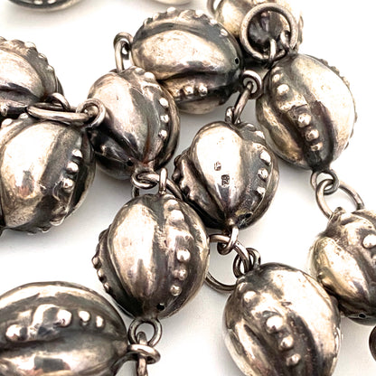 Scandinavian sterling silver large textured bead necklace