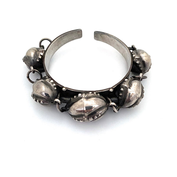 Scandinavian sterling silver graduated textured bead hinged bracelet