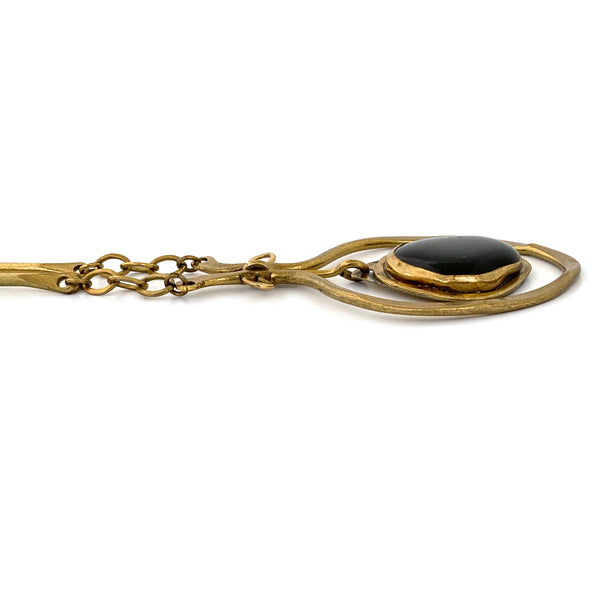 profile Rafael Alfandary Canada vintage brutalist large classic kinetic brass pendant necklace black glass stone