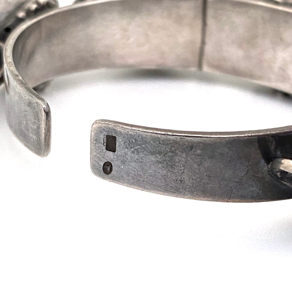 Scandinavian sterling silver graduated textured bead hinged bracelet