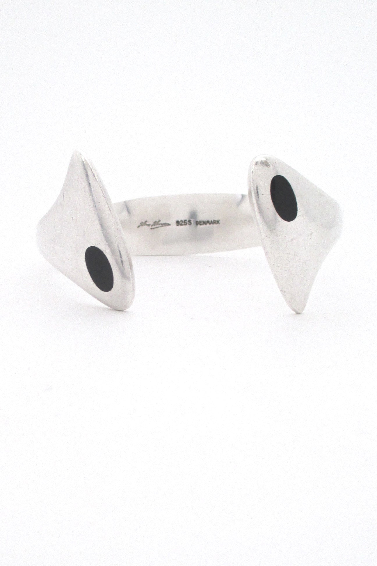 front Hans Hansen Denmark vintage Scandinavian Modern heavy silver enamel cuff bracelet