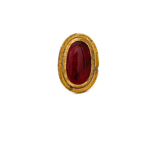 Rafael Canada large oval brass ring ~ clear red