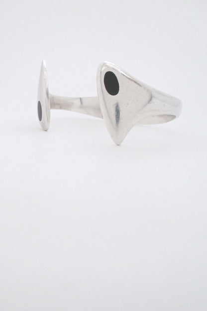 detail Hans Hansen Denmark vintage Scandinavian Modern heavy silver enamel cuff bracelet