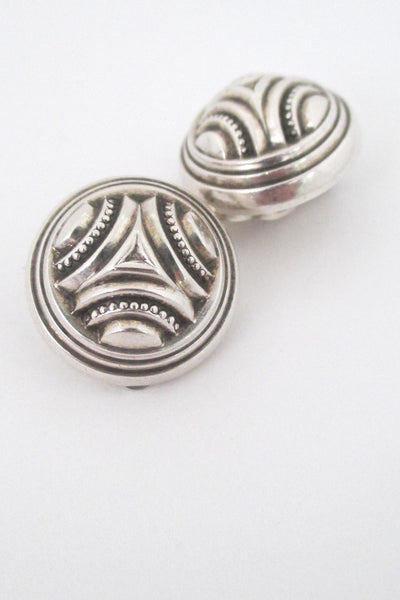 detail Kalevala Koru Finland large vintage sterling silver dome earrings