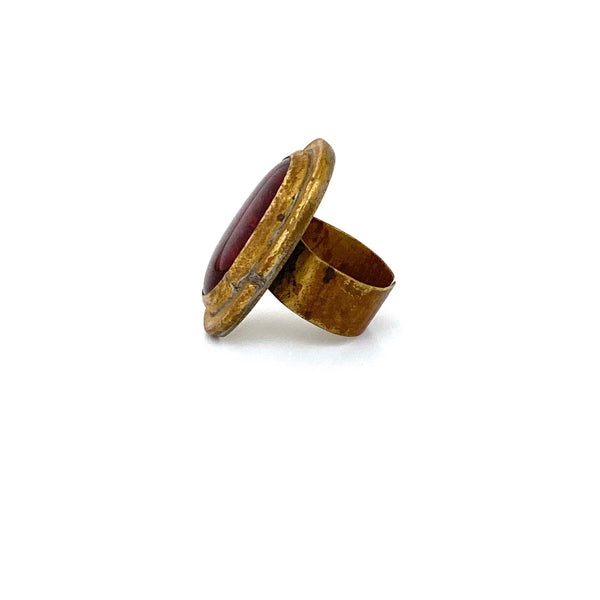 profile Rafael Alfandary Canada vintage brutalist large brass ring red glass