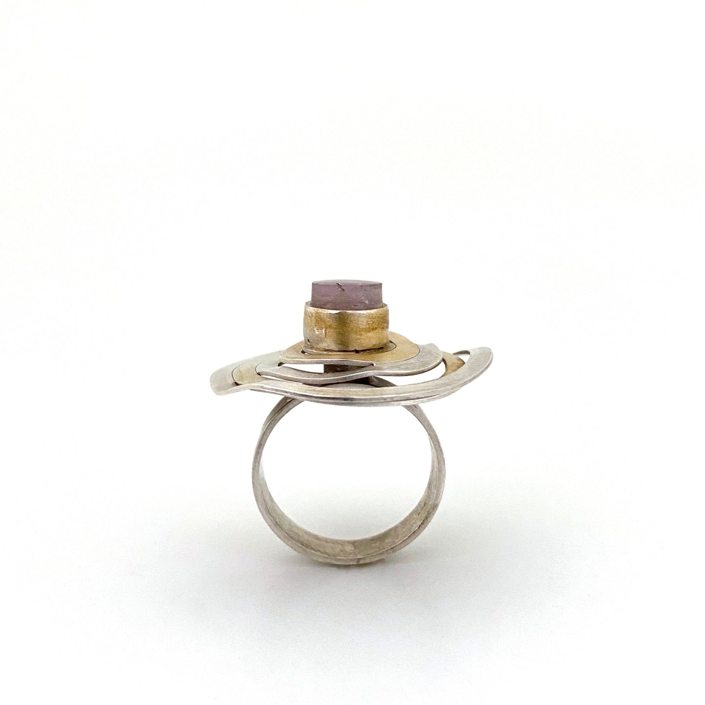 profile vintage Modernist silver gilt amethyst concentric circles large ring