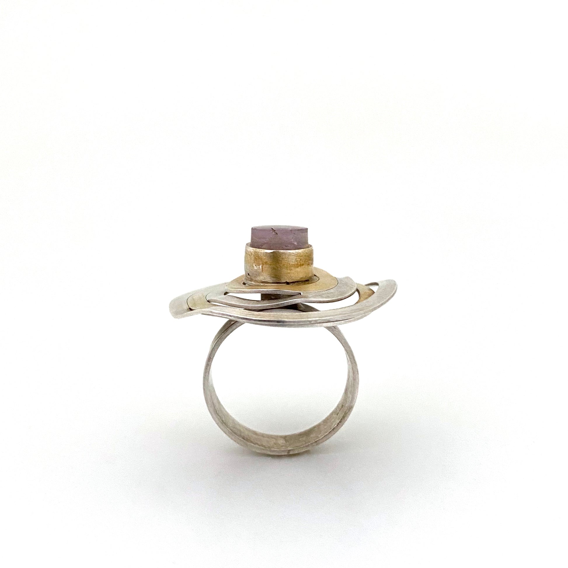 profile vintage Modernist silver gilt amethyst concentric circles large ring