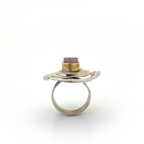 profile vintage Modernist silver gilt amethyst concentric circles large ring