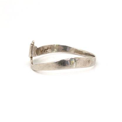 profile vintage hand wrought hammered silver hook bangle bracelet Modernist jewelry design