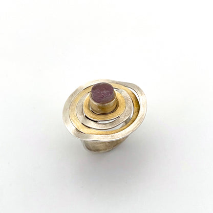 detail vintage Modernist silver gilt amethyst concentric circles large ring