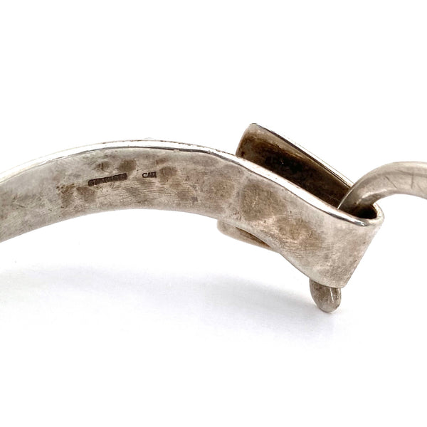hand wrought hammered silver hook bracelet