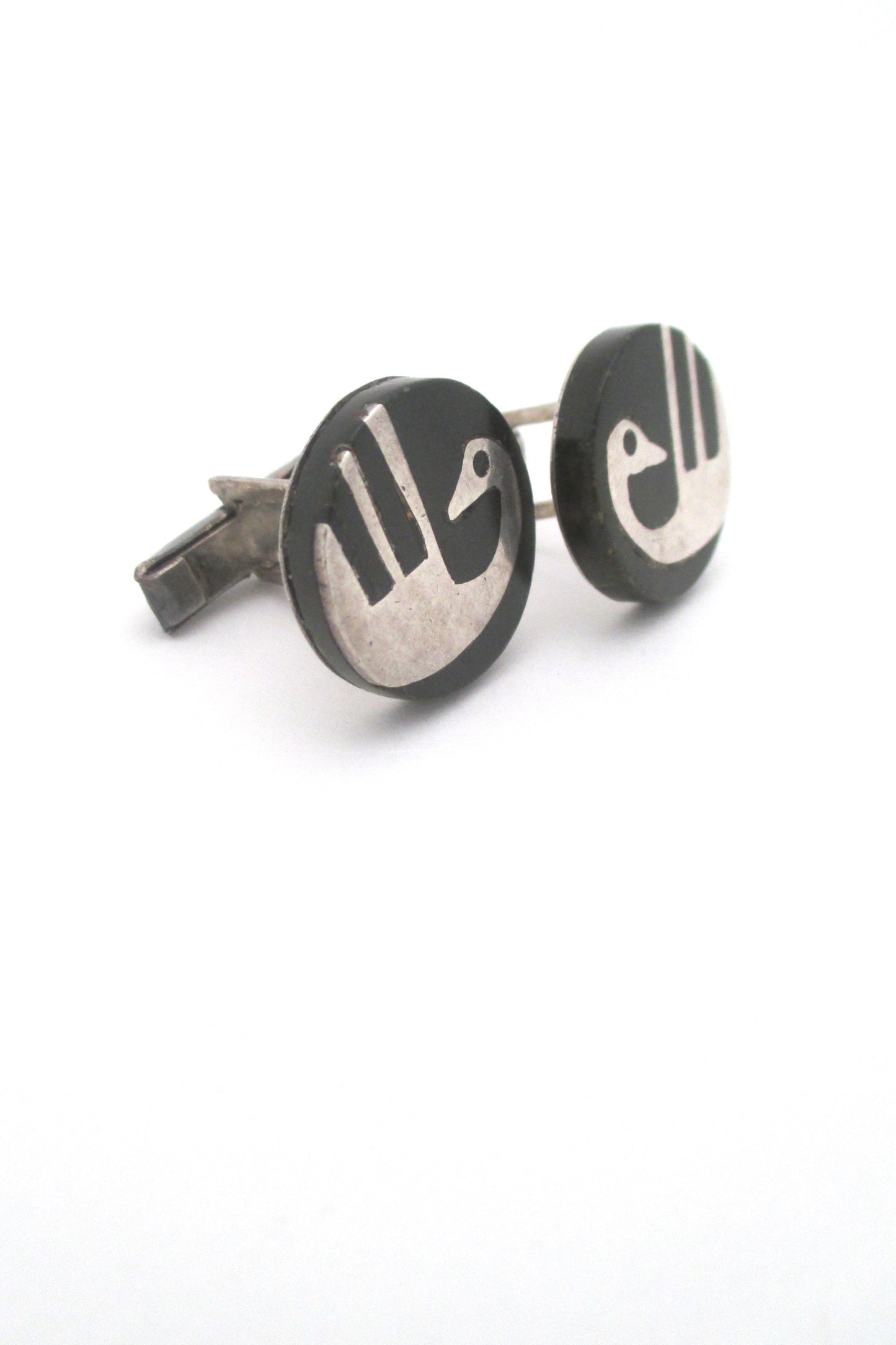 profile Los Castillos Mexico vintage modernist onix negro bird cufflinks