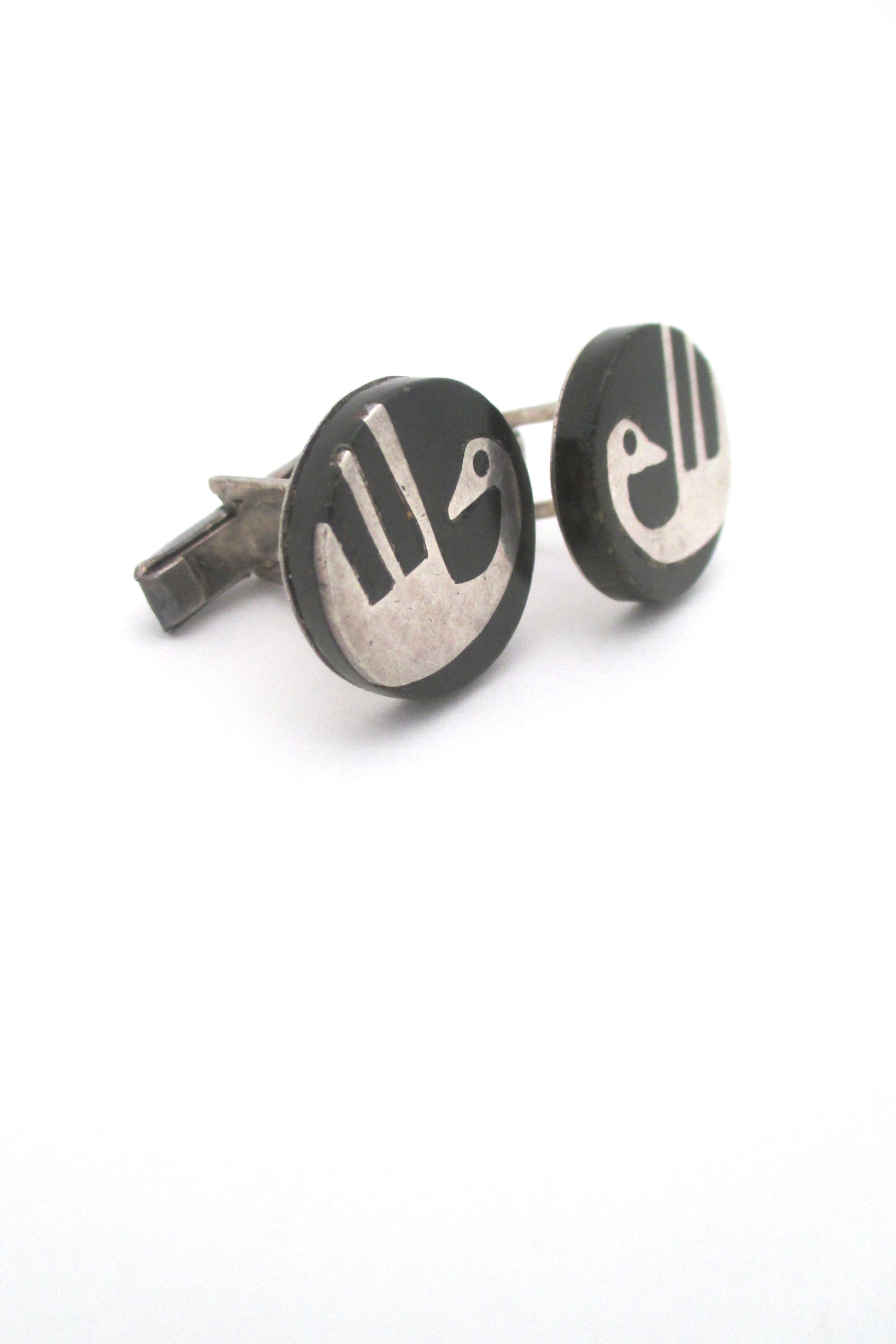 profile Los Castillos Mexico vintage modernist onix negro bird cufflinks