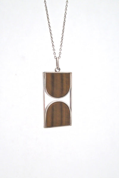 detail vintage mid century modern silver tiger eye graphic pendant necklace modernist design vintage jewelry