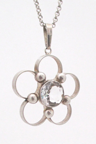detail Arne Nordlie Norway vintage modernist silver rock crystal large pendant necklace
