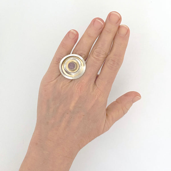 silver gilt and amethyst concentric circles ring