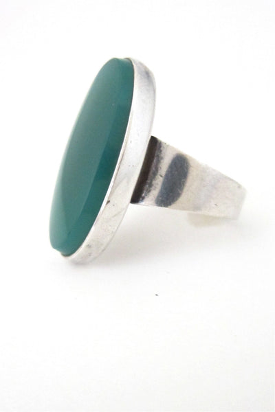 N E From Denmark vintage modernist silver large chrysoprase ring