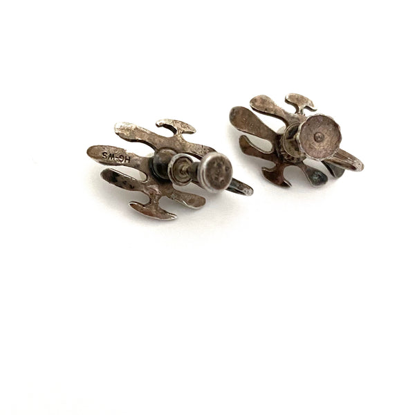 Walter Schluep hammered silver and pearl brutalist earrings