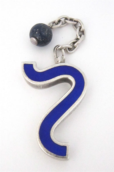 Gucci Italy vintage modernist silver enamel and lapis lazuli key chain