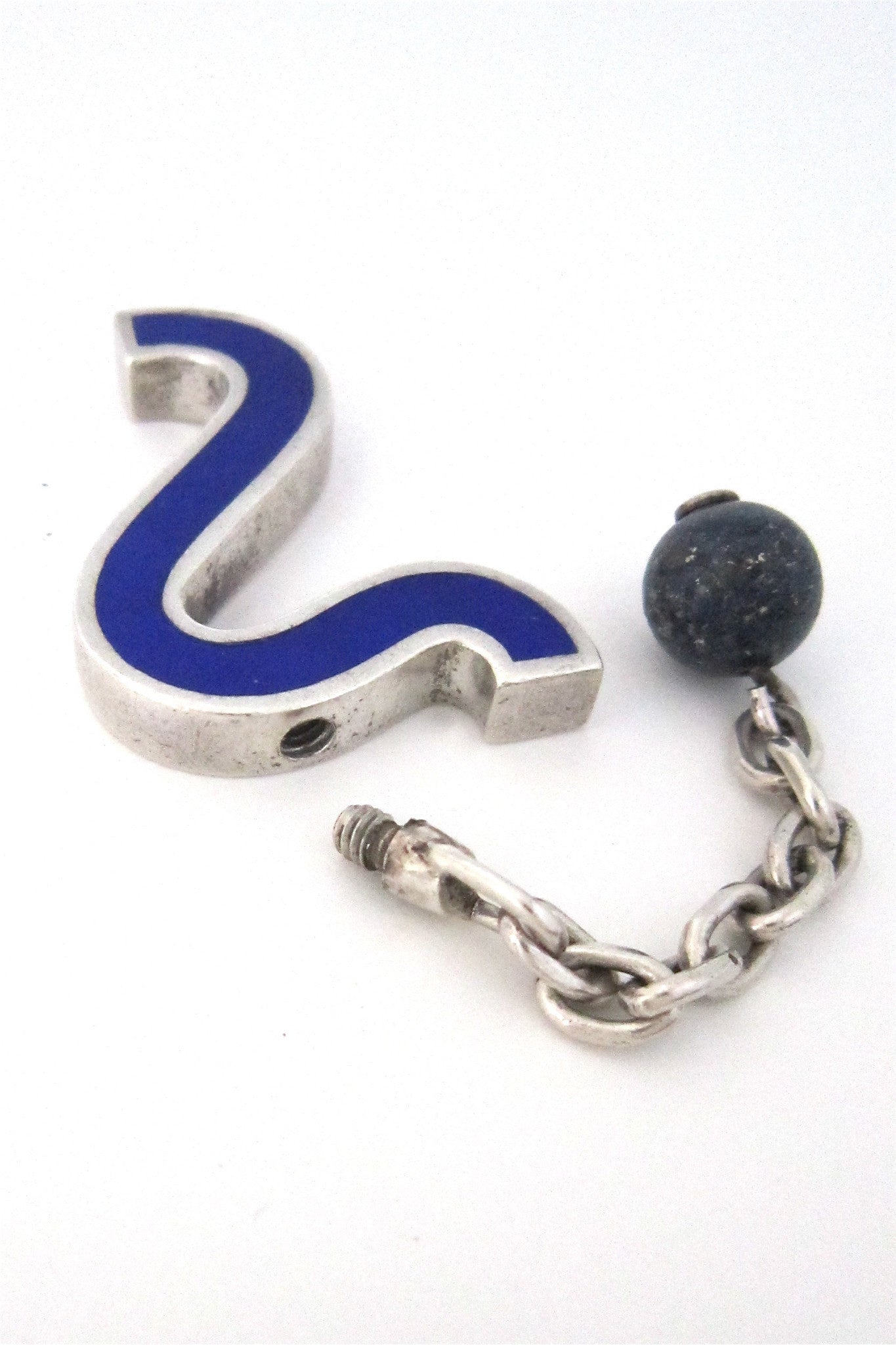 Gucci Italy vintage modernist silver enamel and lapis lazuli key chain