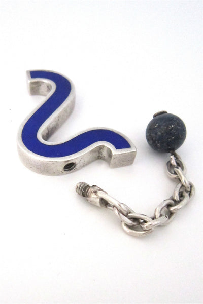 Gucci Italy vintage modernist silver enamel and lapis lazuli key chain