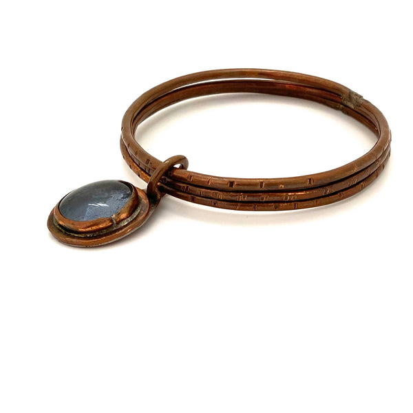 profile Rafael Alfandary Canada vintage copper clear grey glass triple bangle bracelet unusual form