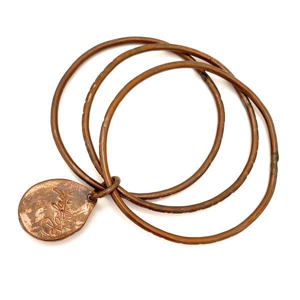 Rafael Canada copper triple bangle bracelet ~ clear glass