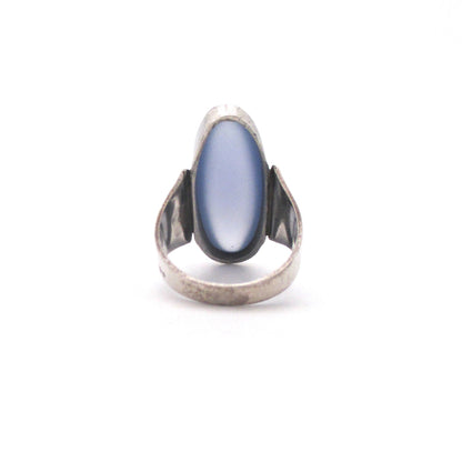 vintage silver & large chalcedony ring ~ Sweden import marks