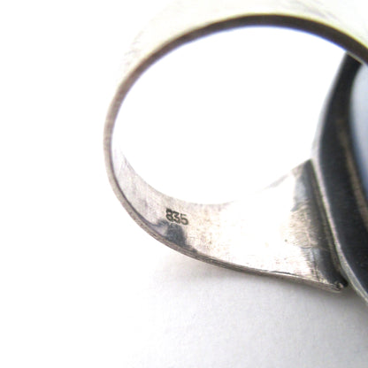 vintage silver & large chalcedony ring ~ Sweden import marks