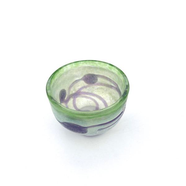 detail Kosta Boda Sweden vintage blown glass Artist Collection Galaxy bowl green purple Bertil Vallien
