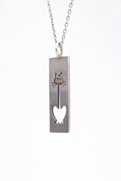 detail Elis Kauppi Kupittaan Kulta Finland vintage silver gold modernist cat pendant necklace