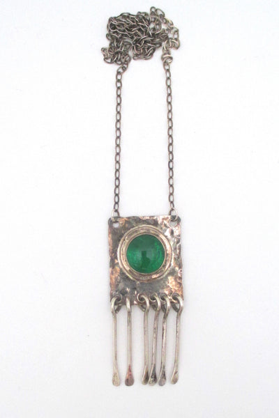 Rafael Canada clear grass green & sterling fringe necklace - rare