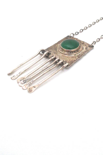 profile Rafael Alfandary Canada vintage brutalist sterling silver mirrored clear green stone fringe necklace