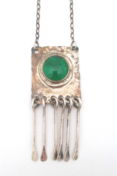 detail Rafael Alfandary Canada vintage brutalist sterling silver mirrored clear green stone fringe necklace