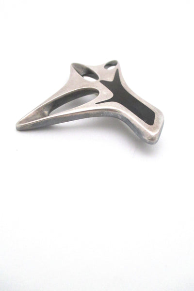 detail Georg Jensen Denmark vintage Scandinavian Modern silver & enamel brooch # 323 by Henning Koppel