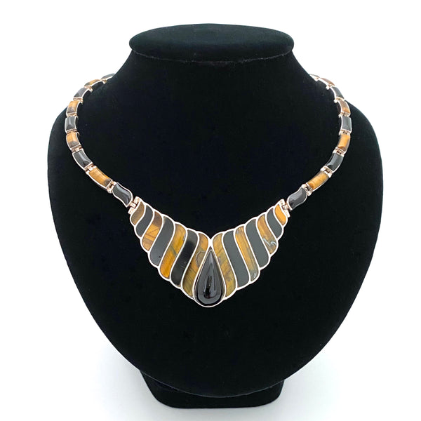 Bernice Goodspeed tiger eye & onyx articulated necklace