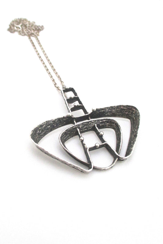 Studio Else and Paul Norway large vintage brutalist silver openwork pendant mid century modern