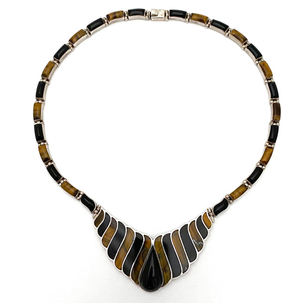 Bernice Goodspeed tiger eye & onyx articulated necklace