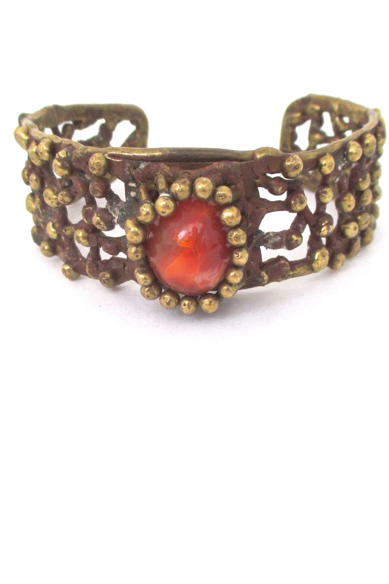 Pal Kepenyes brass & stone cuff bracelet at Samantha Howard Vintage