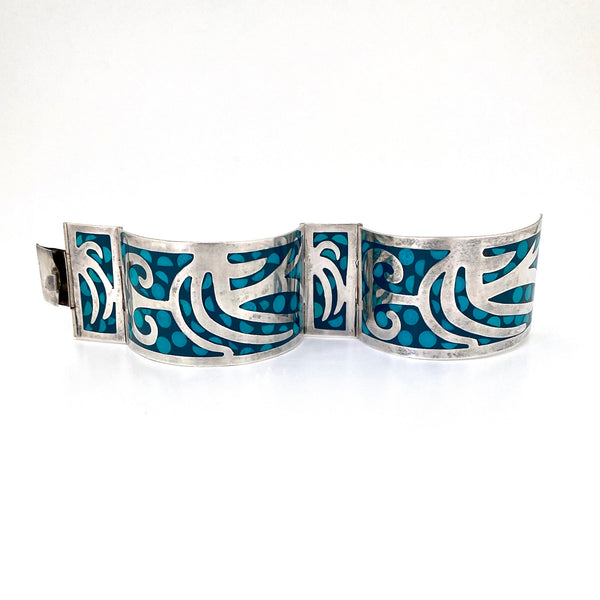 vintage silver large panel ink bracelet ~ Mexico