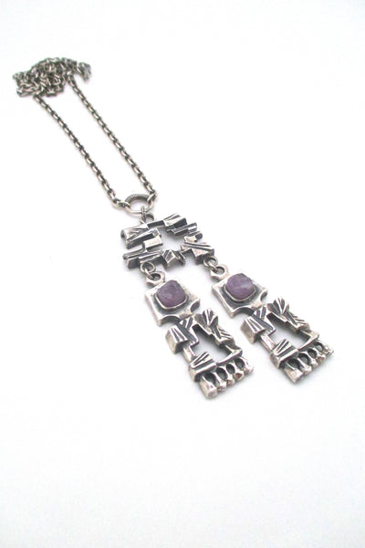 Pentti Sarpaneva large kinetic silver & amethyst pendant necklace