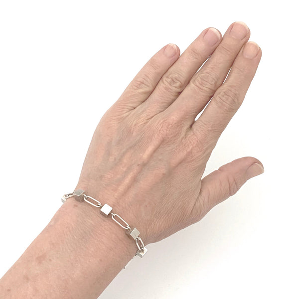 scale Arne Johansen Denmark vintage silver cubes link bracelet Scandinavian Modernist jewelry design