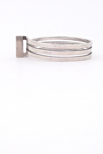 profile Scandinavian heavy silver triple wrap bangle bracelet Scandinavian Modern design