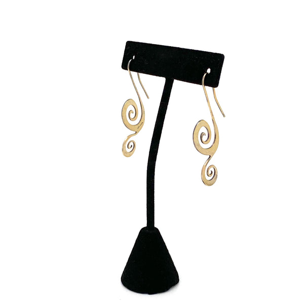 detail vintage sterling silver gilt swirl drop earrings London 1976 