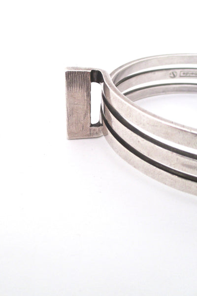detail Scandinavian heavy silver triple wrap bangle bracelet Scandinavian Modern design