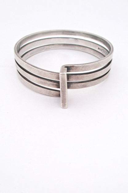 Scandinavian heavy silver triple wrap bangle bracelet