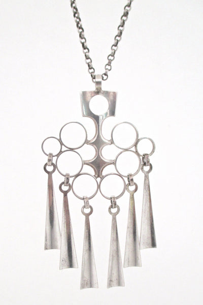 detail David Andersen Norway long Scandinavian modernist kinetic silver fringe pendant necklace