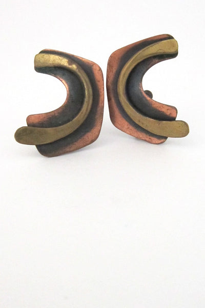 Art Smith American Modernist signed copper & brass earrings