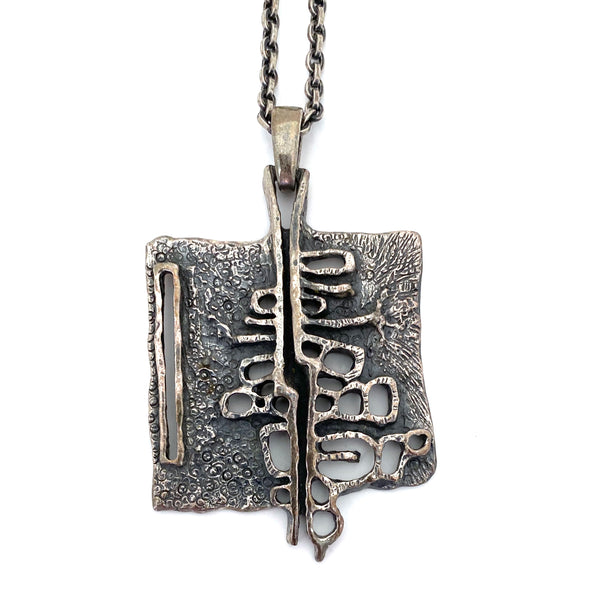 Guy Vidal large pierced brutalist pewter pendant necklace